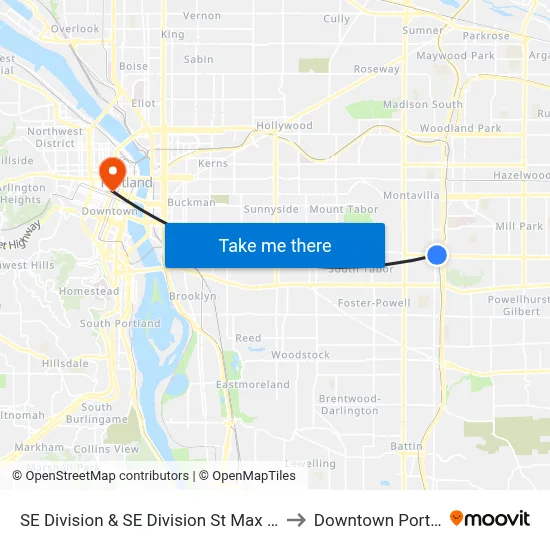 SE Division & SE Division St Max Station to Downtown Portland map