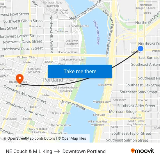 NE Couch & M L King to Downtown Portland map