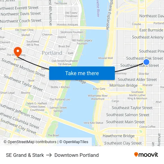 SE Grand & Stark to Downtown Portland map