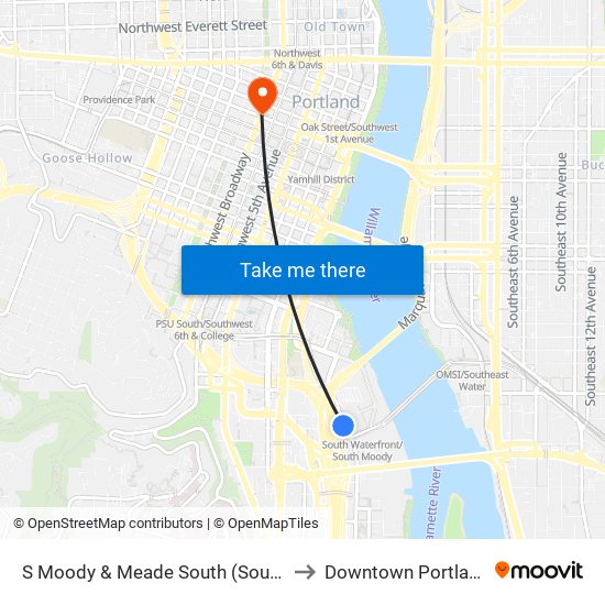 S Moody & Meade South (South) to Downtown Portland map