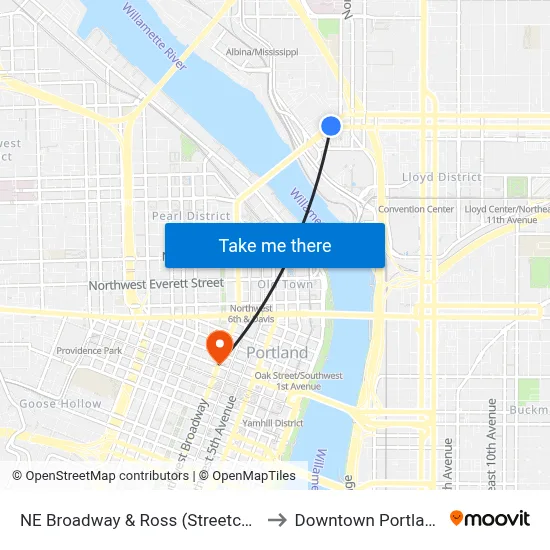 NE Broadway & Ross (Streetcar) to Downtown Portland map