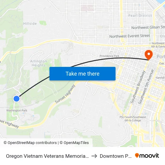 Oregon Vietnam Veterans Memorial (Southbound) to Downtown Portland map
