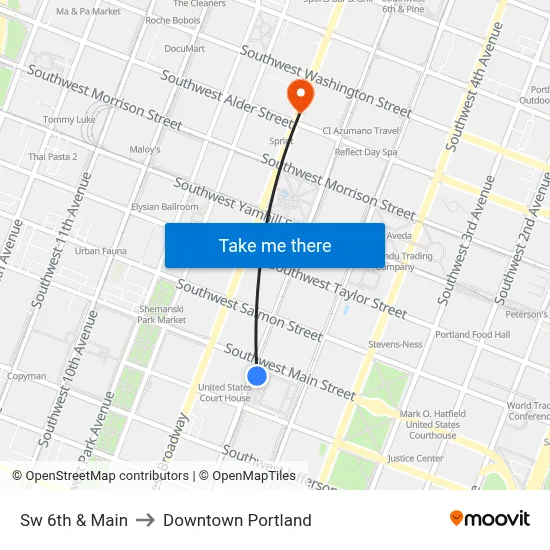 Sw 6th & Main to Downtown Portland map