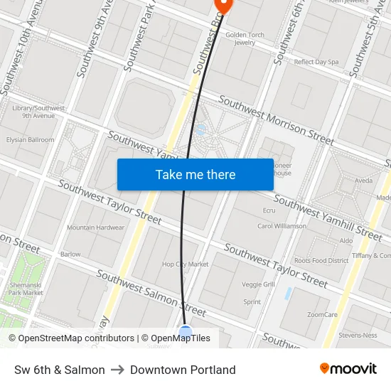 Sw 6th & Salmon to Downtown Portland map