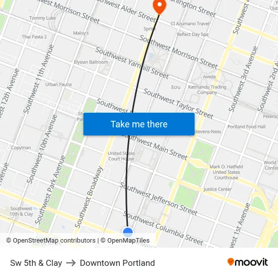 Sw 5th & Clay to Downtown Portland map