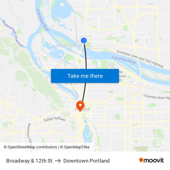 Broadway & 12th St to Downtown Portland map