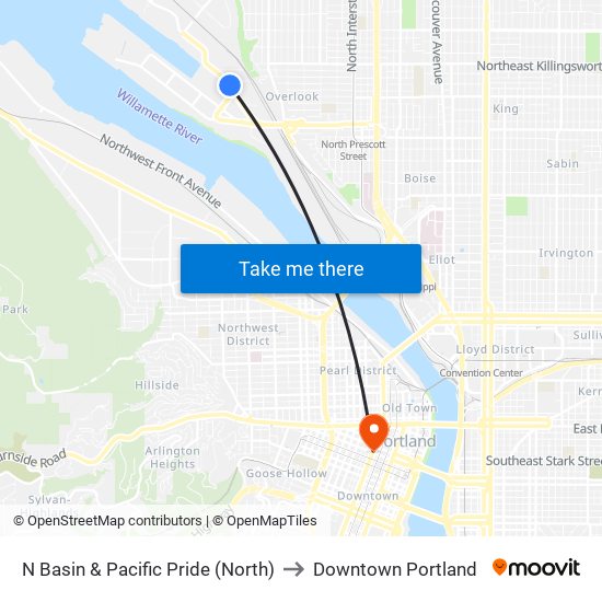 N Basin & Pacific Pride (North) to Downtown Portland map