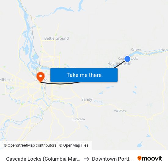 Cascade Locks (Columbia Market) to Downtown Portland map