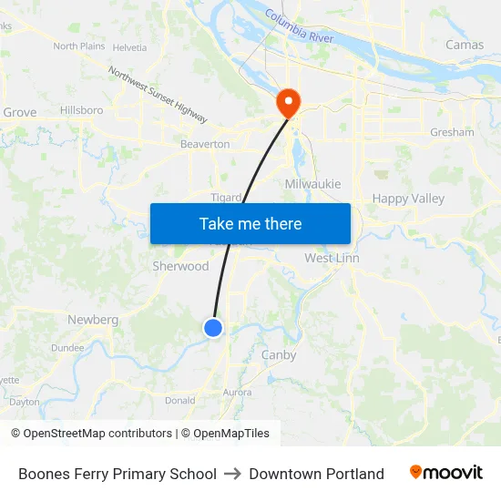 Boones Ferry Primary School to Downtown Portland map