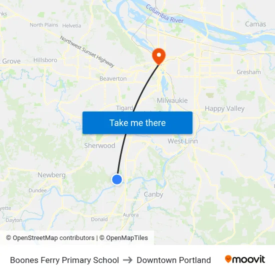 Boones Ferry Primary School to Downtown Portland map