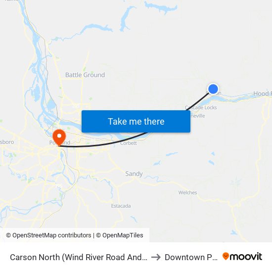 Carson North (Wind River Road And Metzger Road) to Downtown Portland map