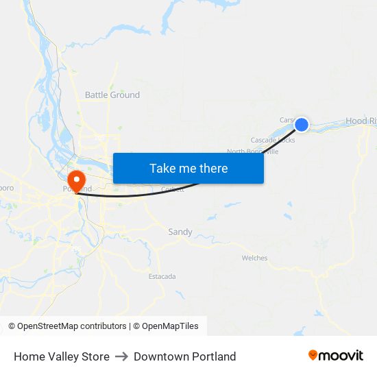 Home Valley Store to Downtown Portland map