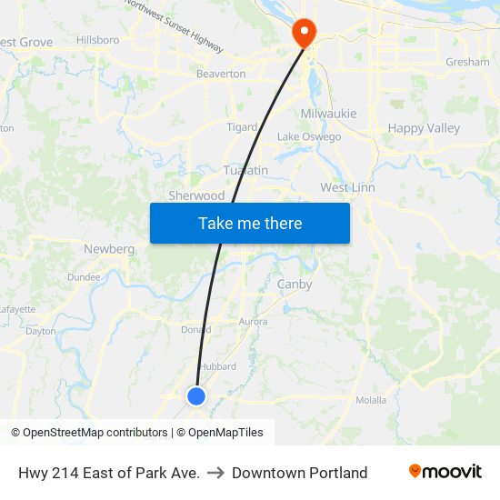 Hwy 214 East of Park Ave. to Downtown Portland map