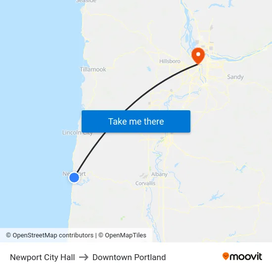 Newport City Hall to Downtown Portland map