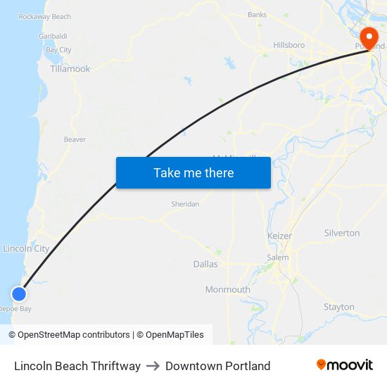 Lincoln Beach Thriftway to Downtown Portland map