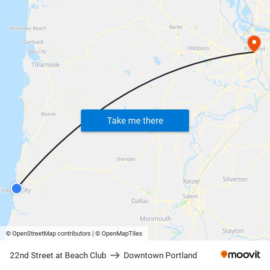 22nd Street at Beach Club to Downtown Portland map