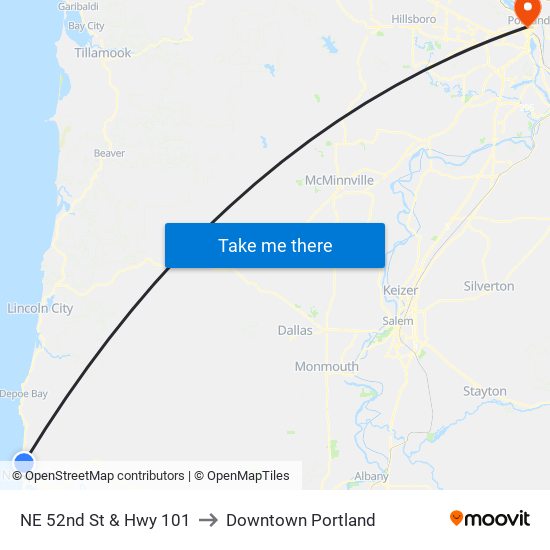 NE 52nd St & Hwy 101 to Downtown Portland map