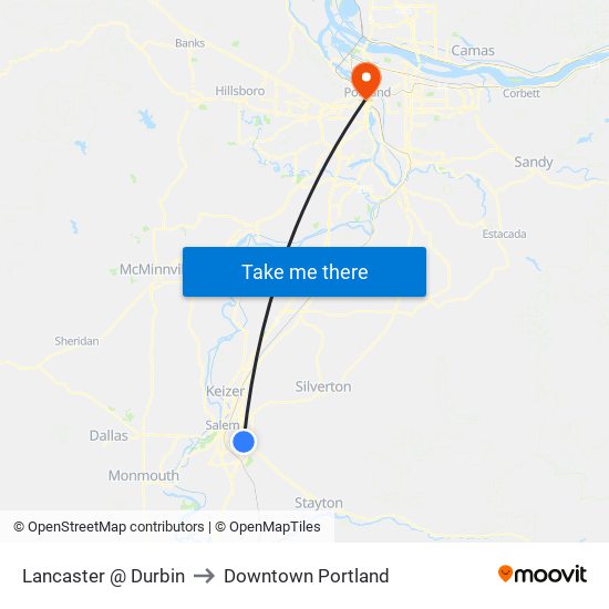 Lancaster @ Durbin to Downtown Portland map