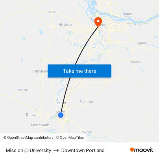 Mission @ University to Downtown Portland map