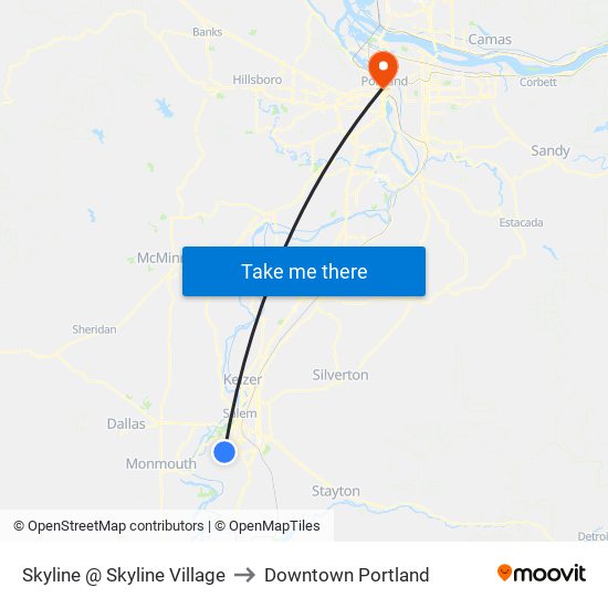 Skyline @ Skyline Village to Downtown Portland map