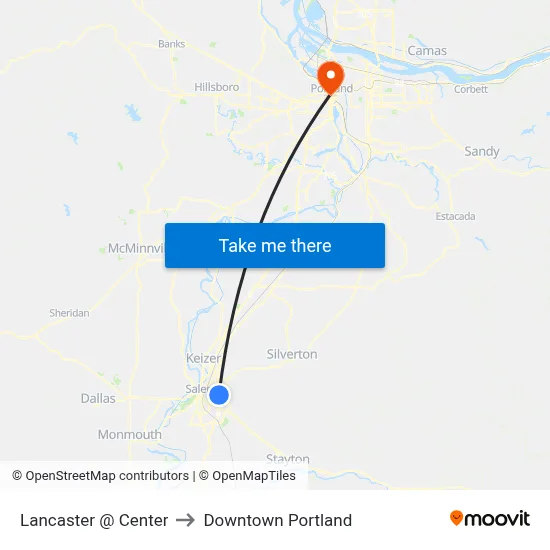 Lancaster @ Center to Downtown Portland map
