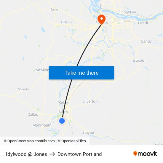 Idylwood @ Jones to Downtown Portland map