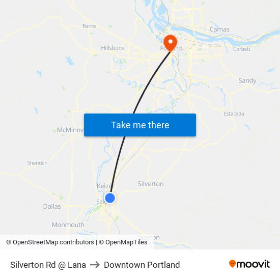 Silverton Rd @ Lana to Downtown Portland map