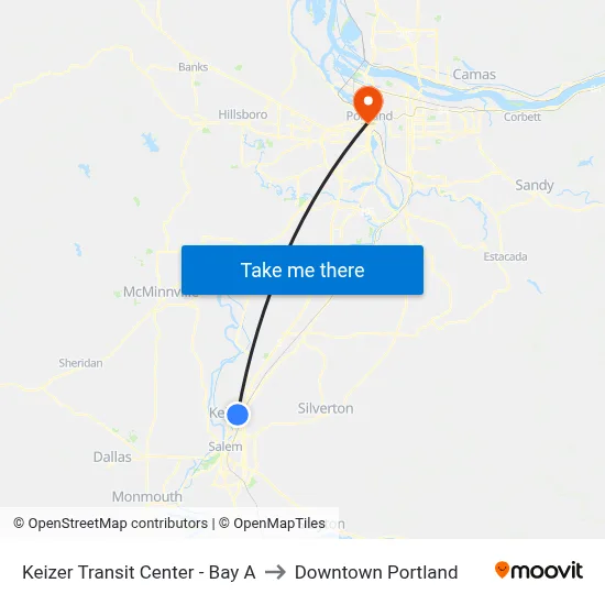 Keizer Transit Center - Bay A to Downtown Portland map