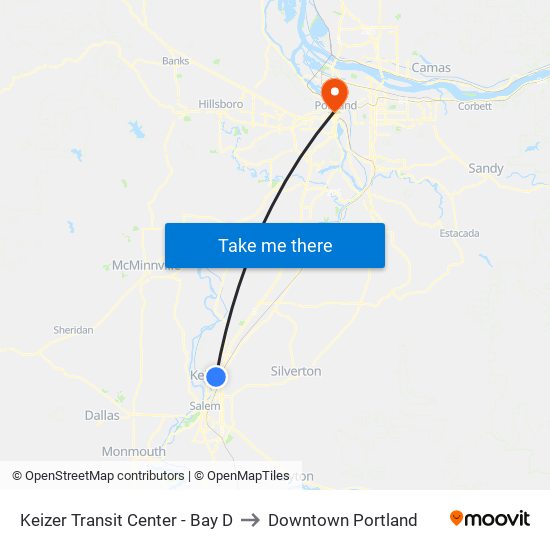 Keizer Transit Center - Bay D to Downtown Portland map