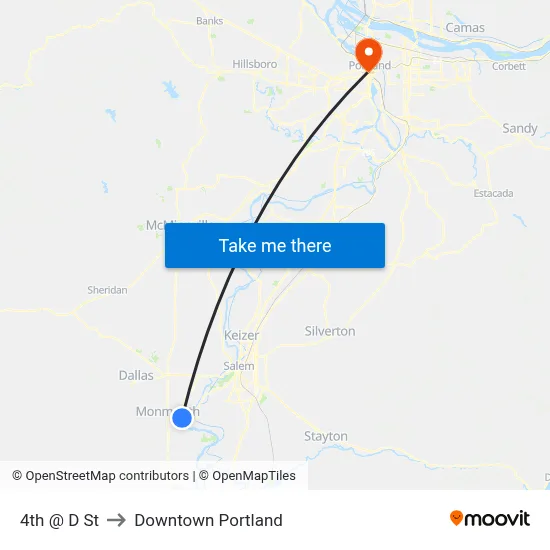 4th @ D St to Downtown Portland map