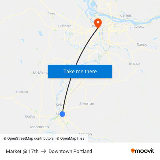 Market @ 17th to Downtown Portland map