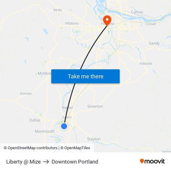 Liberty @ Mize to Downtown Portland map