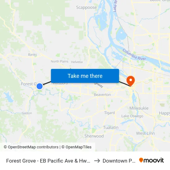 Forest Grove - EB Pacific Ave & Hwy 47 (Tm 4306) to Downtown Portland map