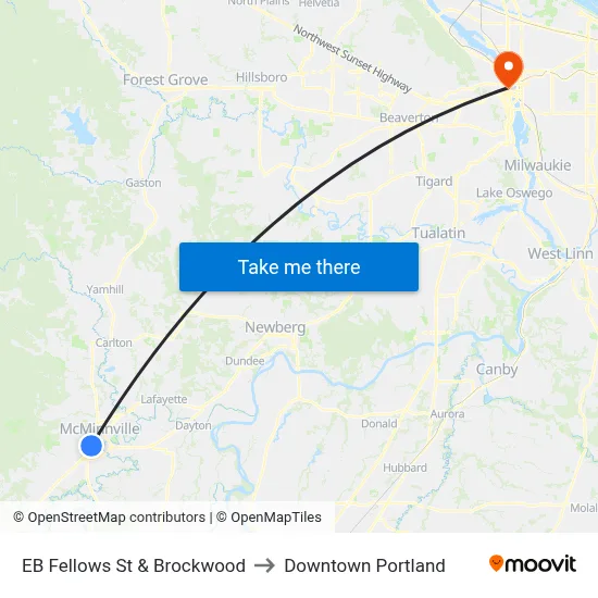 EB Fellows St & Brockwood to Downtown Portland map