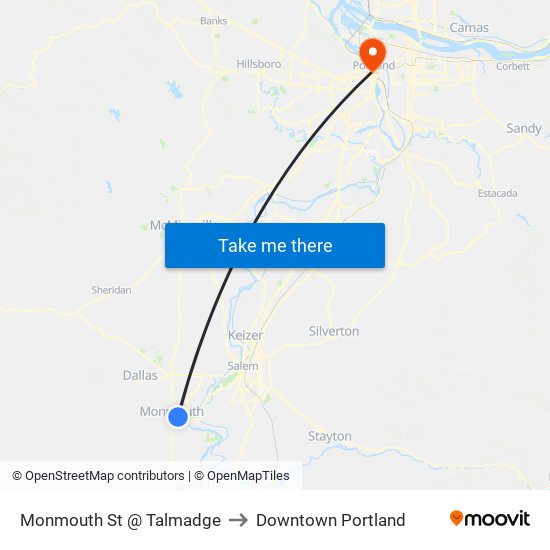 Monmouth St @ Talmadge to Downtown Portland map