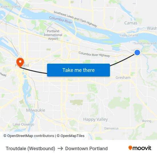 Troutdale (Westbound) to Downtown Portland map