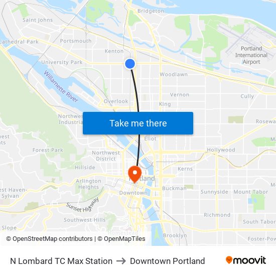 N Lombard TC Max Station to Downtown Portland map