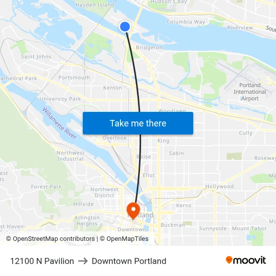 12100 N Pavilion to Downtown Portland map