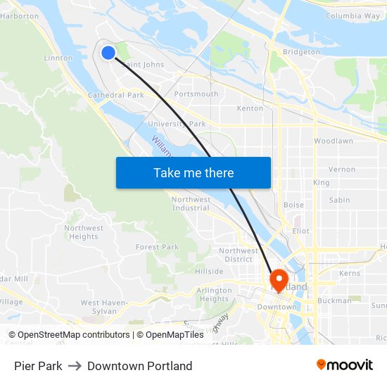 Pier Park to Downtown Portland map