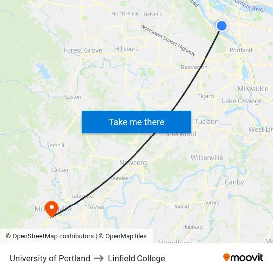 University Of Portland to Linfield College map