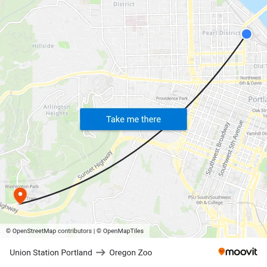Union Station Portland to Oregon Zoo map