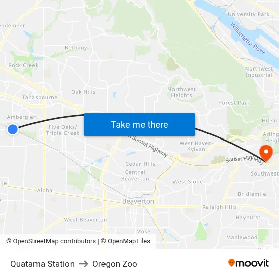 Quatama Station to Oregon Zoo map