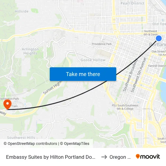 Embassy Suites by Hilton Portland Downtown to Oregon Zoo map