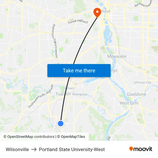 Wilsonville to Portland State University-West map