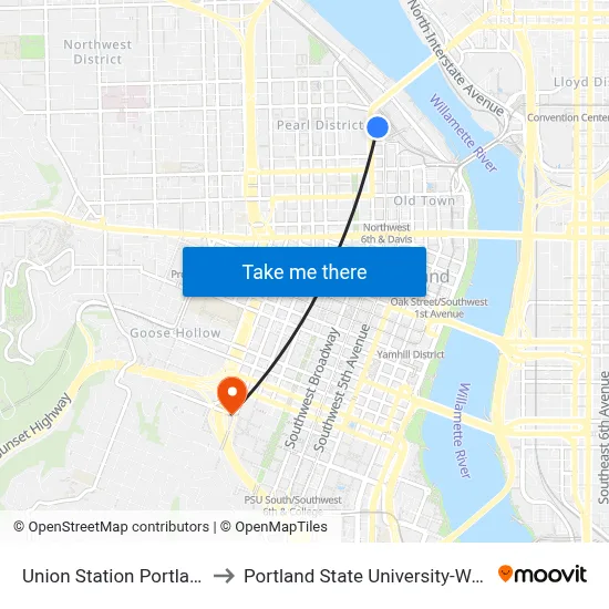 Union Station Portland to Portland State University-West map