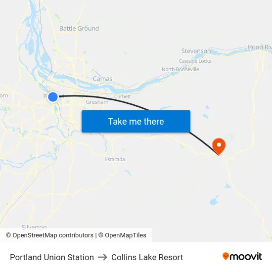 Portland Union Station to Collins Lake Resort map