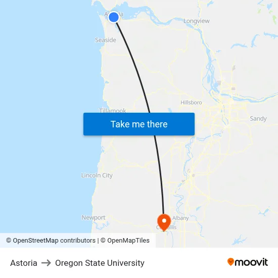 Astoria to Oregon State University map
