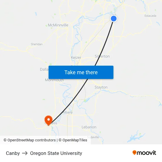 Canby to Oregon State University map