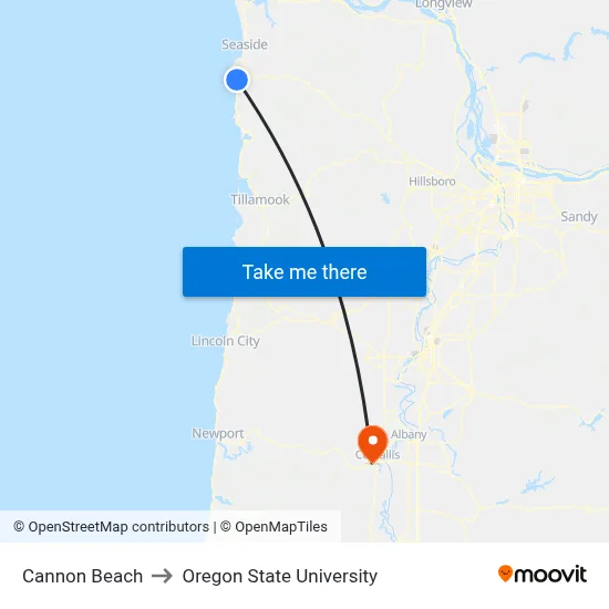 Cannon Beach to Oregon State University map