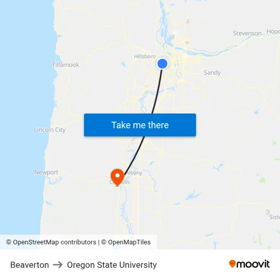 Beaverton to Oregon State University map